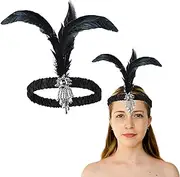 Lopsity 1920s Headpiece Flapper Headband for Women Feather Rhinestone Roaring Great Gatsby Hair Accessories Head Chain (black-silver, L)