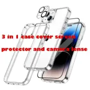 iPhone 12 to 15 Pro Max Case Clear Cover with Glass Screen and Lens Protector