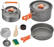 Camping Cookware Set, Aluminum Camping Tableware, Portable Cooking Utensil Set, Easy to Clean, Ergonomic and Versatile Use, 17x9.5cm, for Hiking and Backpacking