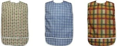 3 Pack Vinyl Backing Adult Bibs with Crumb Catcher hook loop Closure - Plaid Pr