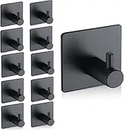 High Strength Adhesive Hooks, Wall Mounted Self-Adhesive Hangers, Sturdy Stainless Steel Holders, Self-Stick Hooks for Kitchen, Bathroom, Dormitories, Coat, Key, Robe Organizing Solution – 10 Packs