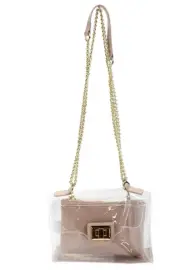 Steve Madden Womens Gold Tone Turnlock Closure Scarlet Shoulder Handbag Clear Be