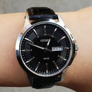 【WANgT】CITIZEN 星辰 BF2011-01E 簡約男爵風 三針 日期顯示 石英錶 皮革 腕錶 41mm