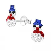 Kids Silver Crystal Snowman Stud Earrings