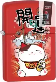 Zippo 84543 Lucky Cat Red Matte WindProof Lighter + FLINT PACK