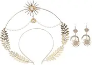 [BESTYASH] 1 Set Bridal Crown and Earrings Double Headband with Goddess Accessories for Women Elegant Bohemian Style for Weddings Birthdays and Special Occasions