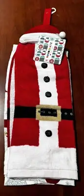 NOVOGRATZ KITCHEN TOWELS (2) SANTA HAT HANGING TOWEL AND SUIT 20 X 28 NIP