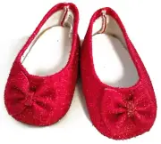 Red Sparkle Bow Ballet Flats Shoes compatible w/ 18" American Girl Doll Clothes