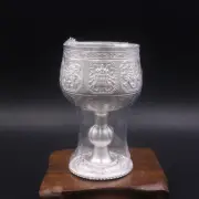 Solid 999 Fine Silver Wine Cup Healthy Eight Treasure Goblet Wine Cup 3.4inch