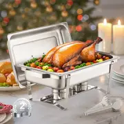 VEVOR 8 Qt 2 Pack Rectangle Chafing Dish Buffet Set Fullsize Pan Stainless Steel