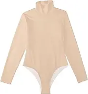 [Caihoyu] Peach Solid Color Pure Plain long sleeve Going Out Tops for Women Bodysuit Shapewear Tummy Control Going Out Tops for Women High-Neck, Color 5