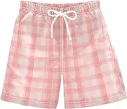 [Caihoyu] Plaid Peach White Children's Swim Trunks Boys Beach for Children Cool Boys' Swim Board Shorts for Summer Beach 8T