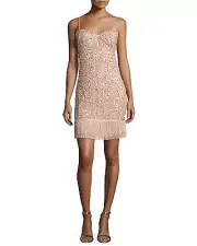 Aidan Mattox Blush Pink Sequined Fringe Cocktail Dress Size 12 NWT $385