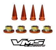 4 VMS RACING STRUT TOWER SPIKES + ORANGE WASHERS & NEO CHROME NUTS FOR HONDA (for: Honda Civic)
