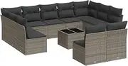 vidaxl Garden Sofa Set - 12 Piece Modular Grey Poly Rattan Outdoor Lounge with Cushions - Weather Resistant for Patio/Terrace