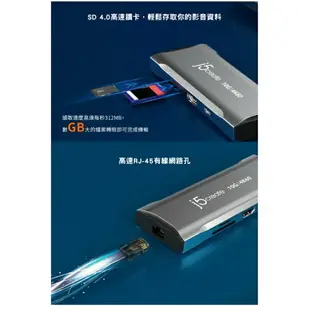 j5create USB Type-C 真4K60 HDMI Gen2高速9合1多功能集線器Hub JCD393