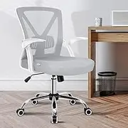 ALFORDSON Mesh Office Chair with Tilt and Height Adjustment, Mid-Back Executive Swivel Fabric Chair with Lumbar Support & Flip-Up Armrest, Gaming Racing Computer Desk Chair for Home Office, White