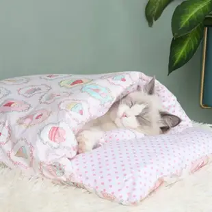 【PEINI】小型犬貓咪寵物窩保暖被窩寵物墊睡袋(粉紅冰淇淋)