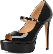 [Sammitop] Women's Peep Toe High Heels Platform Stiletto Pumps Patent Mary Jane Heels 5.5" Party Wedding Dress Shoes