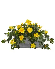 Nearly Natural Hibiscus Artificial Plant in Stone Planter