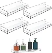 Clear Bathroom Shelves | 4 Pack Transparent Floating Shelf,15 Inch Invisible Storage with Removable Side Panels, Photo Record Display for Living Room, Kitchen, Bedroom, Bathroom