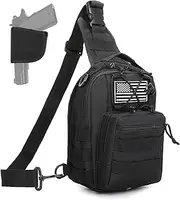 [ABCAMO] Tactical Sling Bag for Men, Small Crossbody Chest Bag with Holster and US Flag Patch, EDC Shoulder Bag, Black, Black, 6.69 "L x 10.6 "H x 3.94 "W, Sling Bag