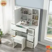 Large Dressing Table Vanity Set Makeup Desk with LED Lights Mirror & Stool White