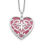 Sterling Silver Sentimental Expressions Rhodium-Plated Simulated Cat'S Eye Heart Acceptance 18 Inch Necklace