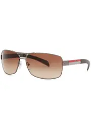Prada Linea Rossa - Rectangle Sunglasses Brown, Metal, Designer-engraved Graduated Brown Lenses, Matte Acetate Tips One Size