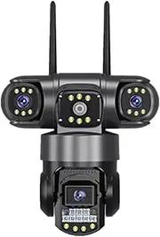 6K Three Screen WiFi IP Camera Outdoor 12MP 3-Lens PTZ Camera Human Detection IP66 Waterproof CCTV Video Security Cam(E/U,WiFi Cam Add 64GB)