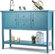 Costway Buffet Sideboard Table, Wood Hallway Console Table with 2 Drawers & 2 Cabinets, Modern Storage Cabinet Drawers Cupboard for Kitchen, Living Room, Bedroom (Blue)