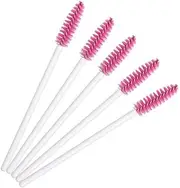 Namzi 100 Pcs Disposable Eyelash Mascara Brushes for Eye Lashes Extension Eyebrow and Makeup (White pole, rose red head)