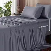 HYPREST Cooling Sheets King, Rayon Derived from Bamboo, Extra Deep Pocket Sheets Fits 18"-24" Thick Mattress, Grey Luxury Silky Soft No Sweat Cooling Sheets for Hot Sleepers