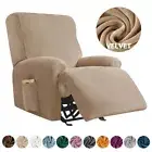 Stretch Velvet Recliner SofaCover Living Room Elastic Warm with Pocket Protector
