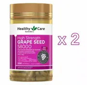 2 x Healthy Care High Strength Grape Seed 58000 200 Capsules HealthyCare 400 Cap