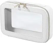 [LeoLeoyy] TSA Approved Toiletry Bag, Travel Clear Cosmetic Bag for Women Men Quart Size Bag, Waterproof Toiletry Travel Bag Stylish Makeup Pouch with Double (White)