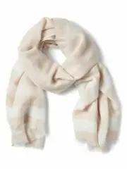 NEW BANANA REPUBLIC Airy Womens Metallic Stripe Wool Blend Scarf Beige Silver