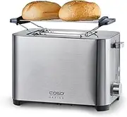 Caso Classico T2 Duo Stainless Steel Toaster for 2 Slices 38 mm Width, 5 Browning Levels, LED Control, Defrost/Warming Function, Crumb Tray, Sandwich Holder