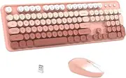 JAMfit Wireless Keyboard Mouse Combos, 2.4G Colorful Retro Typewriter Full-Size Keyboard - Gradient Colorful Computer Keyboard for Windows, Mac, PC, Desktops, Laptop (Gradient- Sakura Pink)