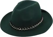 [LIFKOME] Bull Hats Chain Flat Brim Hat Men Jazz Hat Felt Hat Elegant Chain Felt Hat for Men Women Dark Green