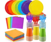 210Pcs Colorful Paper Party Tableware Set