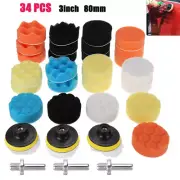 34Pcs 3" Buffing Waxing Polishing Sponge Pads Kit Set For Car Polisher Drill