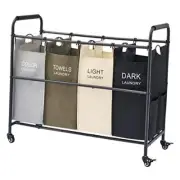 4 Bag Laundry Sorter Cart, 4 Section Laundry Hamper Sorter GreyGreenWhiteBlack