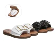 EVERAU® Women Leather Buckle Adjustable Ultra Soft Flat Slides Bera - White / AU Ladies 8 / AU Men 6 / EU 39