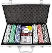 Invero 300 Piece Classic Deluxe Poker Set - Contains 11.5g Coloured Chips, Dices and Cards - Fun Family Friends Portable Casino Games Night - Complete with an Aluminium Carry Case