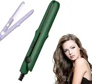 2 in 1 Mini Dual Purpose Curling Iron,Upgraded Mini Curling Wand & Flat Iron Hair Straightener,Portable Travel Curling Wand Hair Straightener for Short HAIR All Hairs Types (Dark Green)