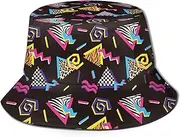 [Shuwekk] Retro Vintage 80s or 90s Geometric Leopard Animal Print Bucket Hat for Men Women,Trendy Print Packable Summer Travel Beach Sun Hat Fisherman Hat Caps, Black, One Size