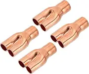 uxcell 1/2" x 3/8" x 3/8" ID Tee Tee Y Type Copper Fitting, 4 Pcs Welding Joint Split Union Intersection for HVAC, Air Conditioning Refrigeration System