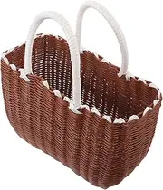 Ipetboom Shopping Basket Handwoven Organizer Basket Snack Storage Baskets Woven Beach Bag Market Basket Hand-woven Baskets Nursery Storage Baskets Snacks Container Light Brown Plastic