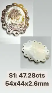 47.28cts 54x44x2.6mm Antique Gold Carved Shell Cameo Pendant